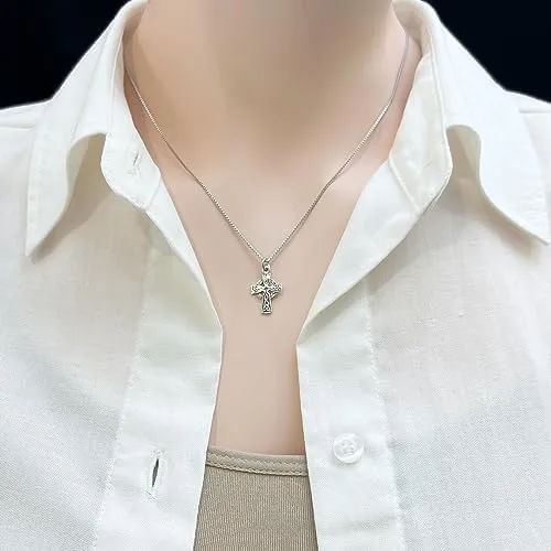 Tiny and Dainty Sterling Silver Celtic Cross Pendant Necklace for Women, Celtic Knot Cross Jewelry Religious Necklace for Teens (18 inches plus 2-inch extender)