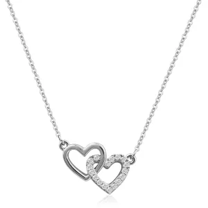 Tiny Double Heart Necklace Small Sterling Silver Cubic Zirconia Cute Dainty Love Pendant Heart Necklace for Women