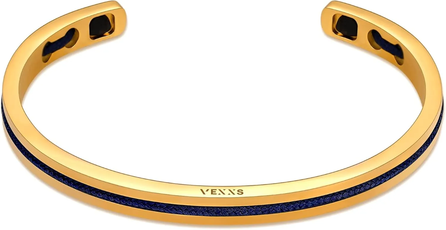 VEXXS Men's Cuff Bracelet, Cuff Bangle Bracelet With Lucky Braiding Ropes, 18K Real Gold Plated Bracelet for Men, Mens Gold Bracelet Durable No Color Fading Cuban Bracelet Classic Gift for Men