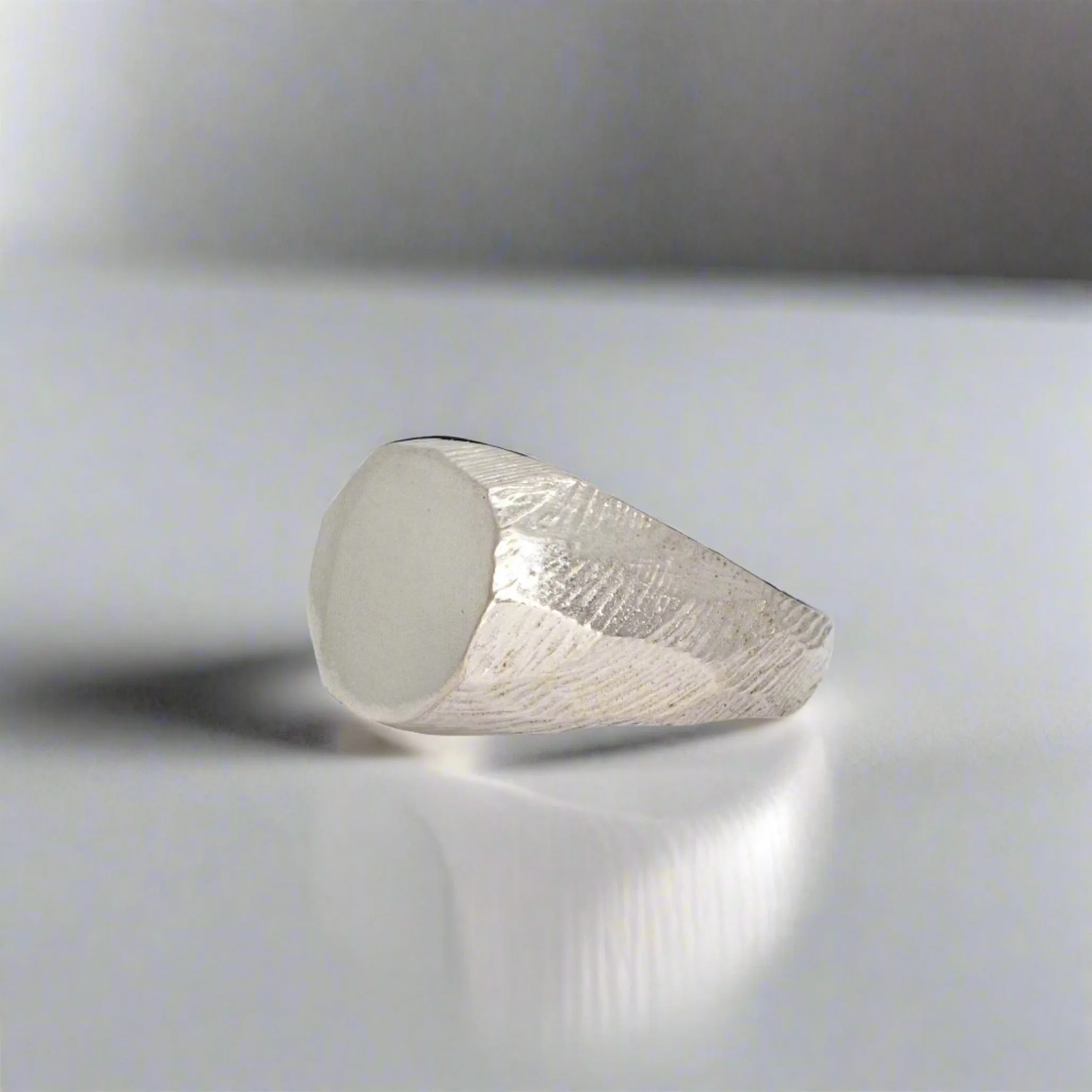 Wide Carved Signet Ring in Silver
