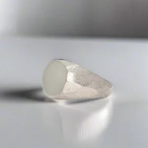 Wide Carved Signet Ring in Silver