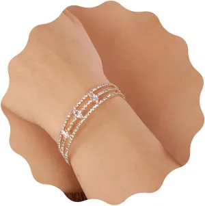 YERTTER Bridal 3 Row Stretch WrapSilver Gold Vintage Crystal Rhinestone Bracelet Strand Layered Bangle Bracelet Gift for Women Brides for Prom Party Wedding Dating